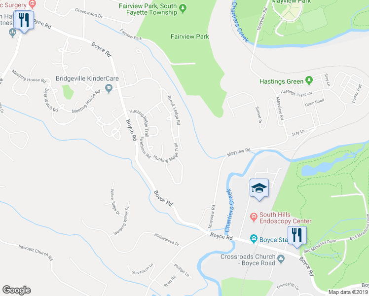 map of restaurants, bars, coffee shops, grocery stores, and more near 2409 Brookledge Road in Bridgeville