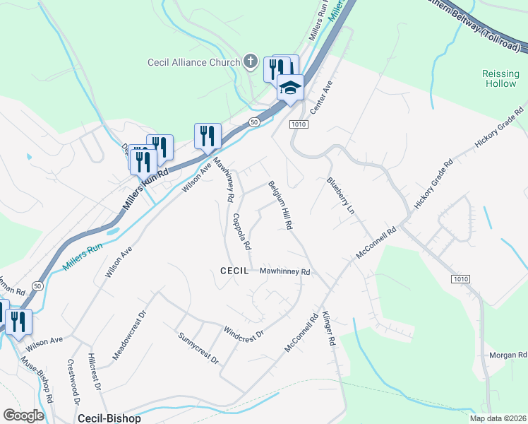 map of restaurants, bars, coffee shops, grocery stores, and more near 24 Leasure Way in Cecil-Bishop