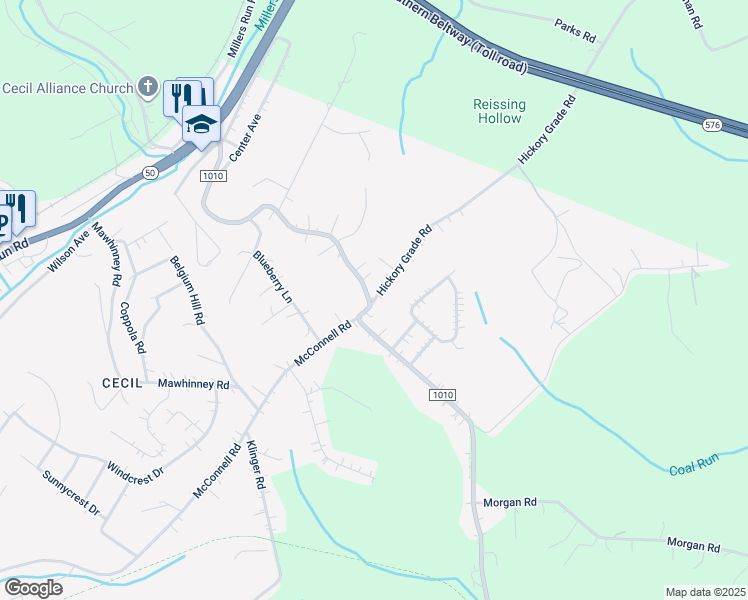 map of restaurants, bars, coffee shops, grocery stores, and more near 3 Hickory Grade Road in Cecil-Bishop