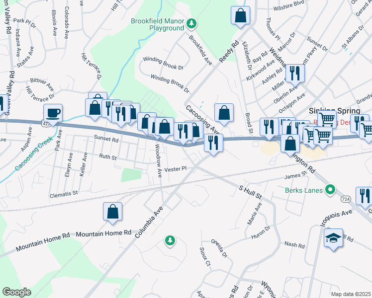 map of restaurants, bars, coffee shops, grocery stores, and more near 4008 Penn Avenue in Sinking Spring