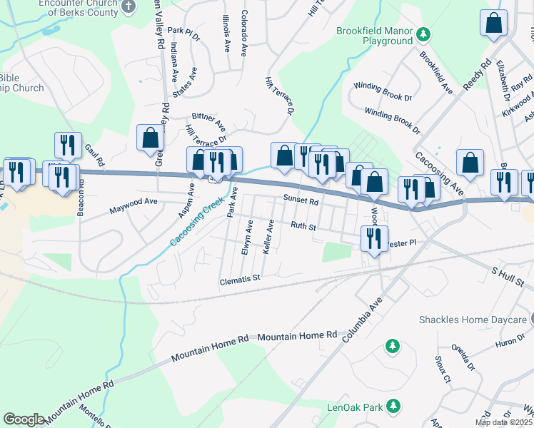 map of restaurants, bars, coffee shops, grocery stores, and more near 109 Elwyn Avenue in Sinking Spring