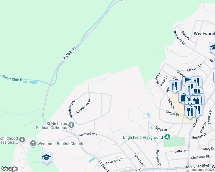 map of restaurants, bars, coffee shops, grocery stores, and more near 1599 Donato Ct in Johnstown