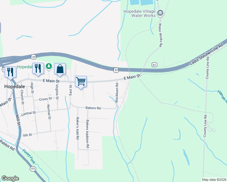 map of restaurants, bars, coffee shops, grocery stores, and more near 310 Blackburn Road in Hopedale