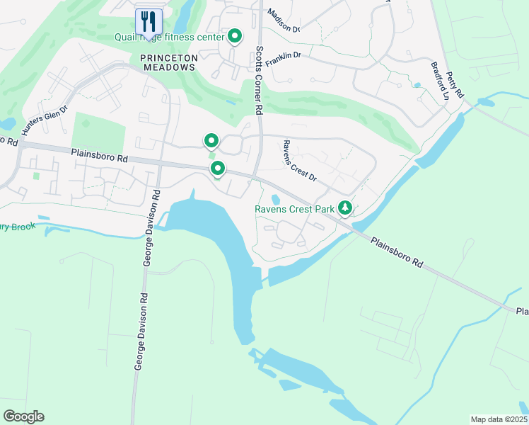 map of restaurants, bars, coffee shops, grocery stores, and more near 1611 Aspen Drive in Plainsboro Township