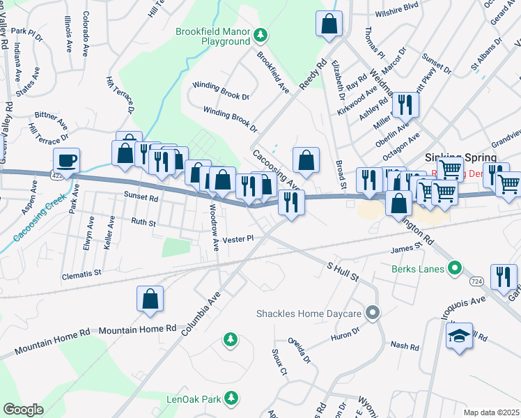 map of restaurants, bars, coffee shops, grocery stores, and more near 3984 Penn Avenue in Sinking Spring