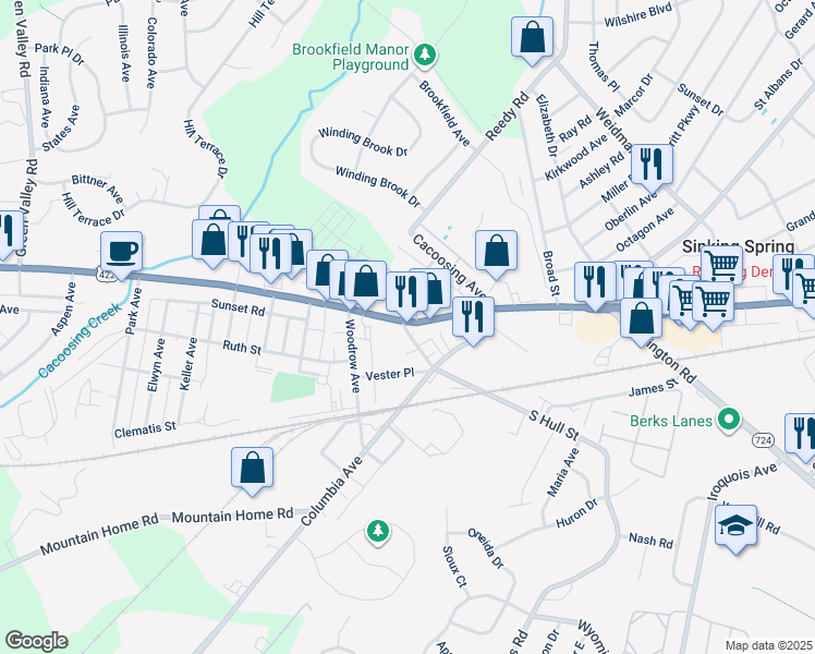 map of restaurants, bars, coffee shops, grocery stores, and more near 4008 Penn Avenue in Sinking Spring