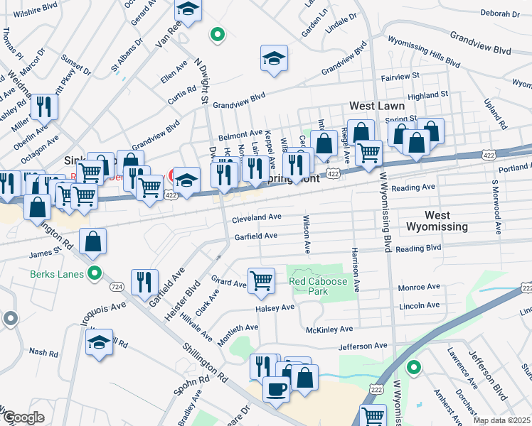 map of restaurants, bars, coffee shops, grocery stores, and more near 2563 Cleveland Avenue in West Lawn