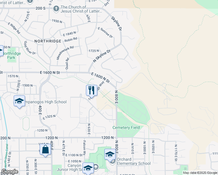 map of restaurants, bars, coffee shops, grocery stores, and more near 709 Technology Way in Orem