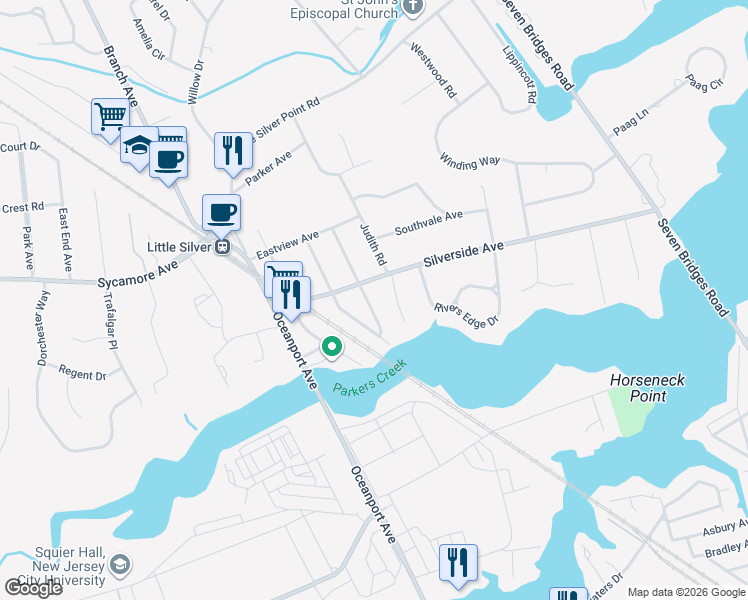 map of restaurants, bars, coffee shops, grocery stores, and more near 26 Edgewood Avenue in Little Silver