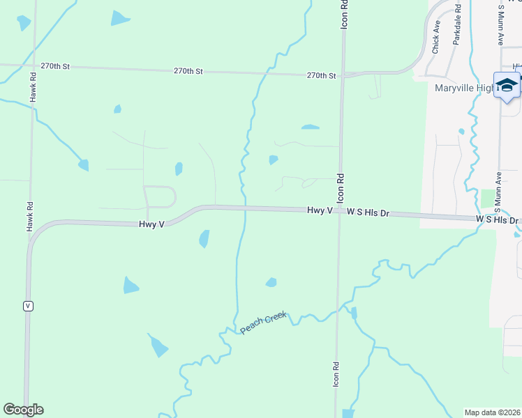 map of restaurants, bars, coffee shops, grocery stores, and more near Highway V in Maryville