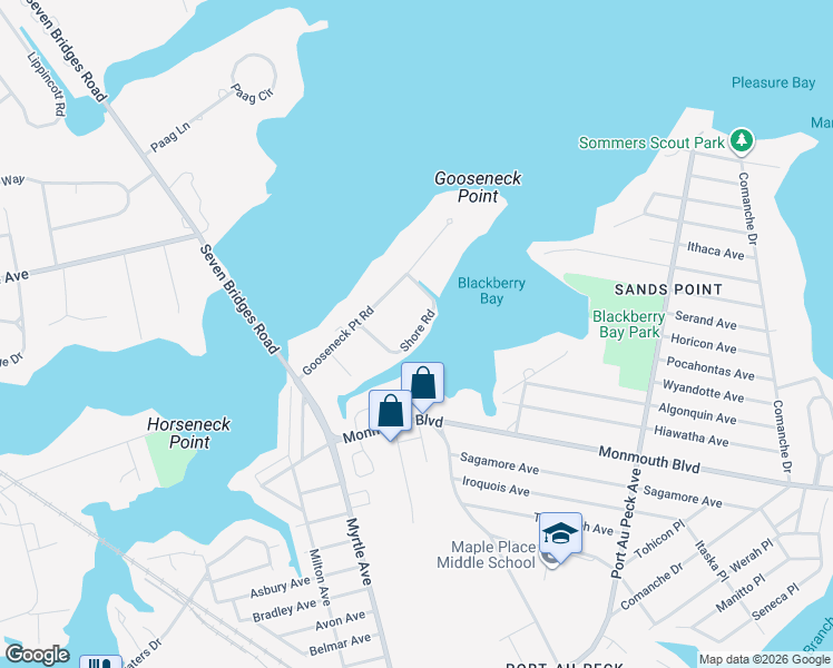 map of restaurants, bars, coffee shops, grocery stores, and more near 59 Shore Road in Oceanport