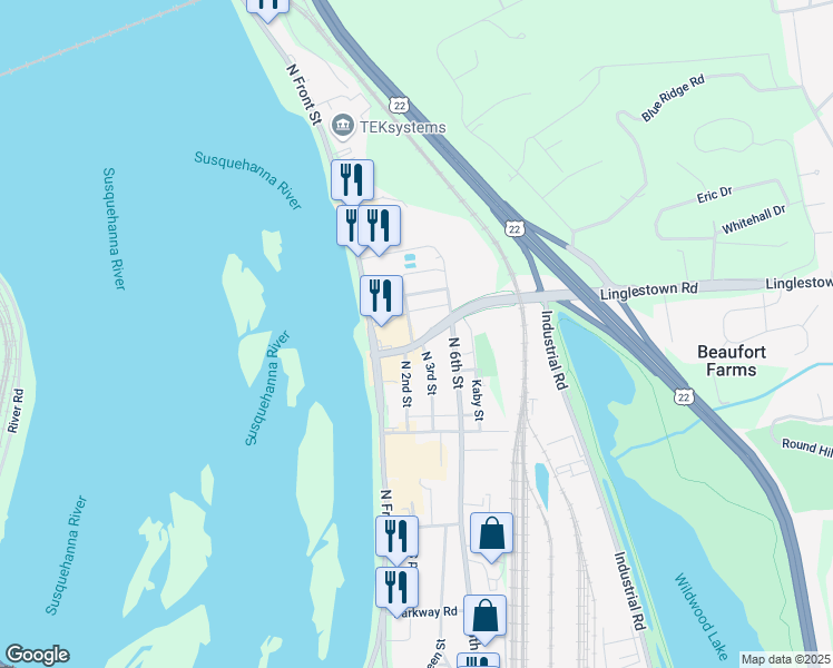 map of restaurants, bars, coffee shops, grocery stores, and more near 130 Linglestown Road in Harrisburg