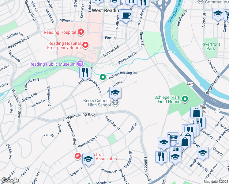 map of restaurants, bars, coffee shops, grocery stores, and more near 922 Summit Chase Drive in Reading