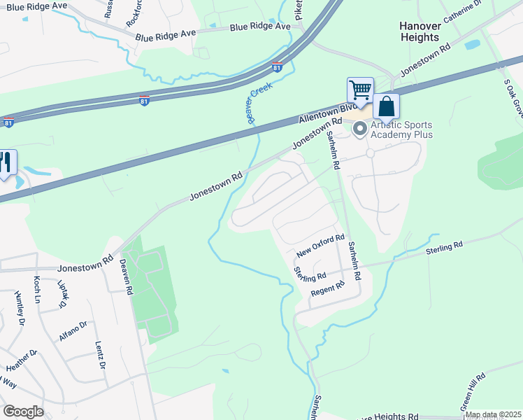 map of restaurants, bars, coffee shops, grocery stores, and more near 52 Meadow Run Place in Harrisburg