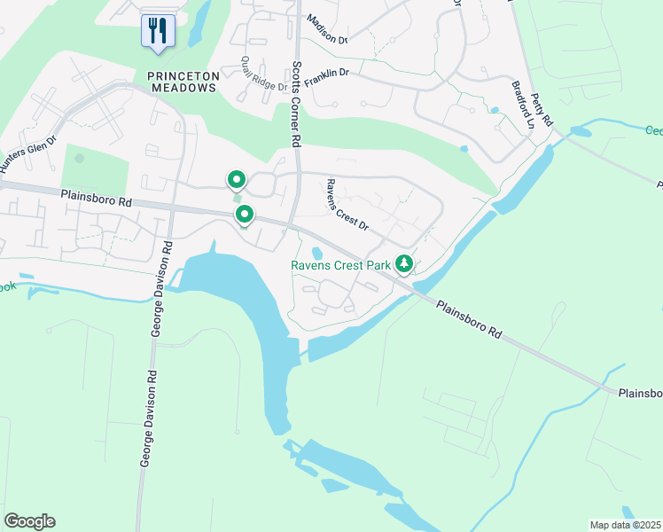map of restaurants, bars, coffee shops, grocery stores, and more near 2202 Aspen Drive in Plainsboro Township