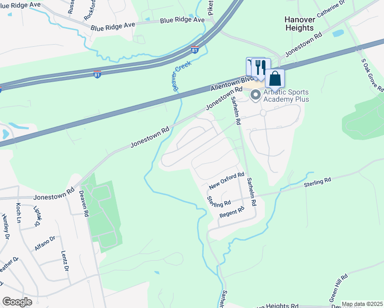 map of restaurants, bars, coffee shops, grocery stores, and more near 52 Meadow Run Place in Harrisburg