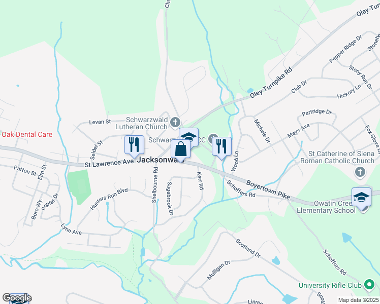 map of restaurants, bars, coffee shops, grocery stores, and more near 100 Church Lane Road in Reading