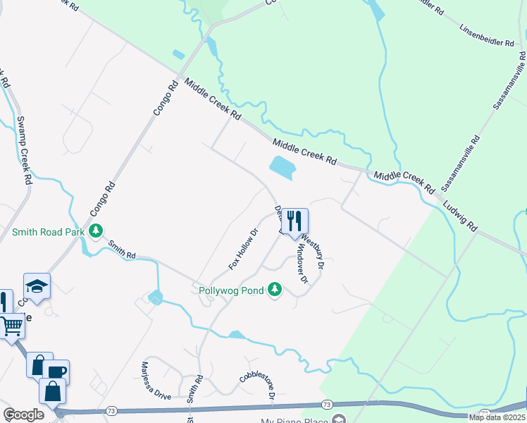 map of restaurants, bars, coffee shops, grocery stores, and more near 115 Fox Hollow Drive in Gilbertsville