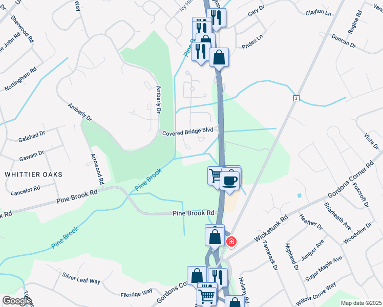 map of restaurants, bars, coffee shops, grocery stores, and more near 204 Covered Bridge Boulevard in Manalapan Township