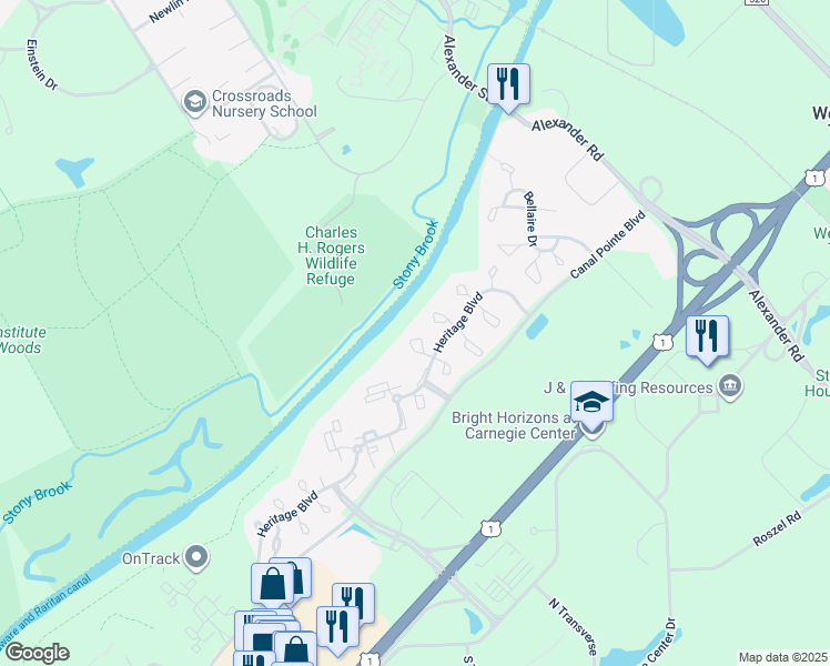 map of restaurants, bars, coffee shops, grocery stores, and more near 9 Aldgate Court in Princeton