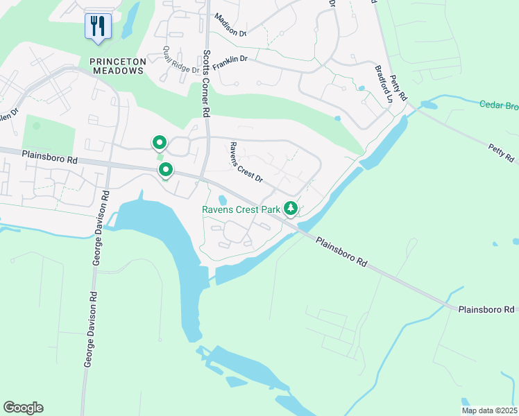map of restaurants, bars, coffee shops, grocery stores, and more near 108 Aspen Drive in Plainsboro Township