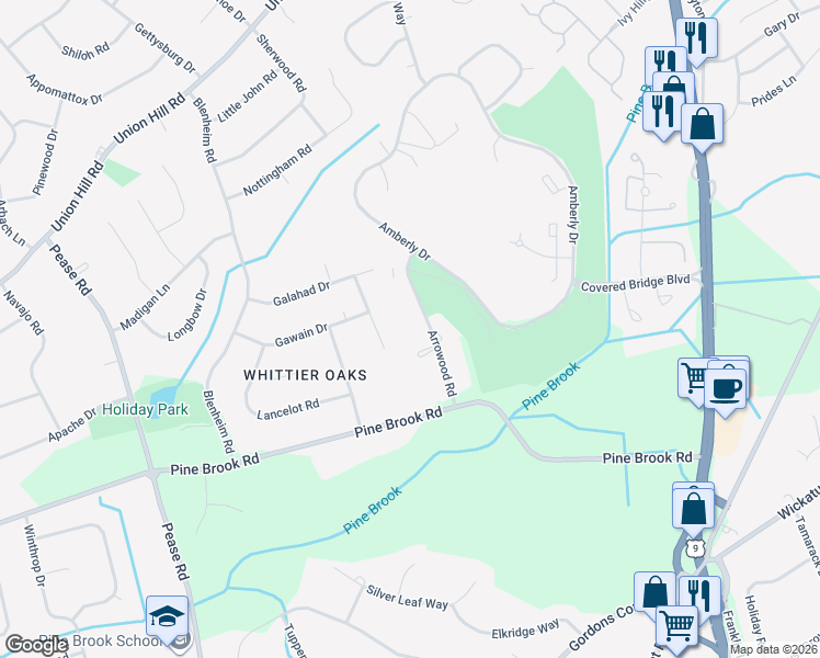 map of restaurants, bars, coffee shops, grocery stores, and more near 95 Arrowood Road in Manalapan Township