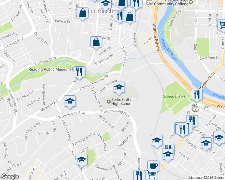 map of restaurants, bars, coffee shops, grocery stores, and more near 904 Summit Chase Dr in Reading