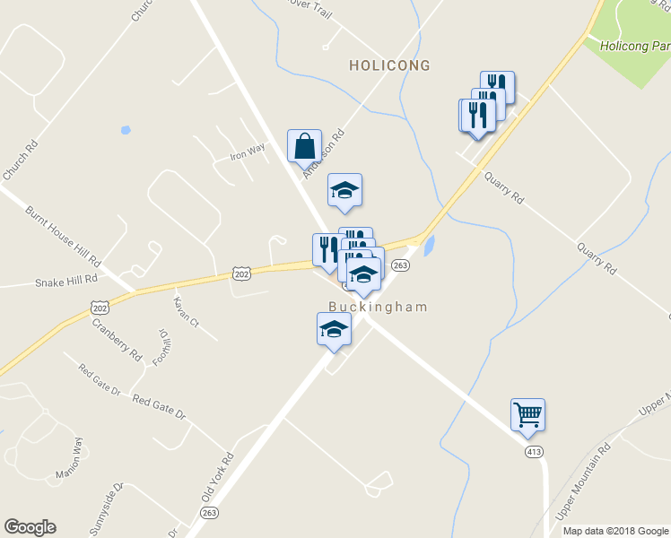 map of restaurants, bars, coffee shops, grocery stores, and more near 4576 U.S. 202 in Doylestown