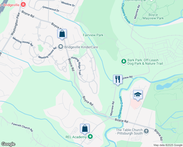 map of restaurants, bars, coffee shops, grocery stores, and more near 2530 Hunting Ridge Trail in Bridgeville