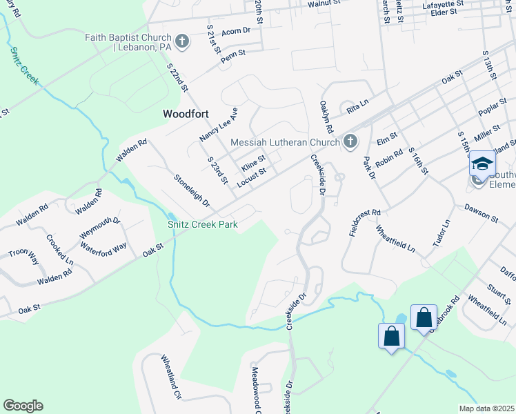 map of restaurants, bars, coffee shops, grocery stores, and more near 109 Allwein Drive in Lebanon