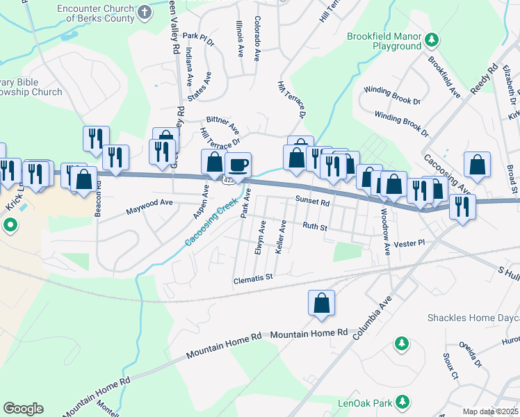 map of restaurants, bars, coffee shops, grocery stores, and more near 78 Elwyn Avenue in Sinking Spring