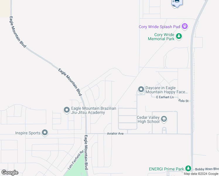 map of restaurants, bars, coffee shops, grocery stores, and more near 5395 North Cliffrose Drive in Eagle Mountain