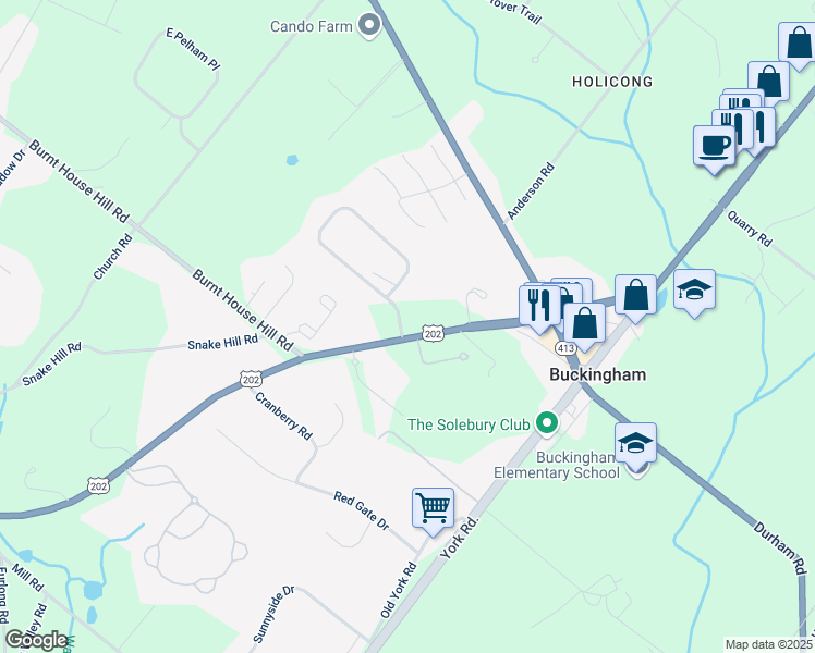 map of restaurants, bars, coffee shops, grocery stores, and more near 4600 Route 202 in Doylestown