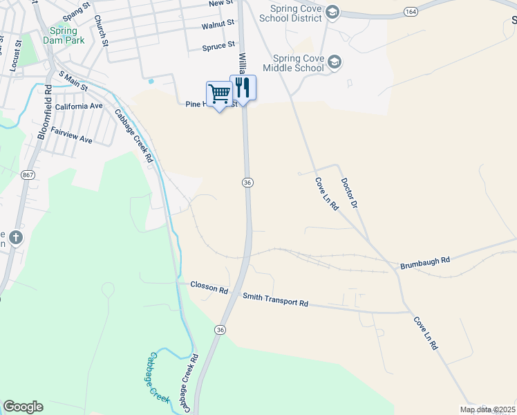 map of restaurants, bars, coffee shops, grocery stores, and more near 873-911 Woodbury Pike in Roaring Spring