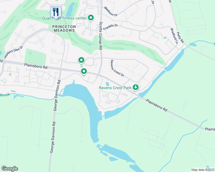 map of restaurants, bars, coffee shops, grocery stores, and more near 1507 Aspen Drive in Princeton Meadows