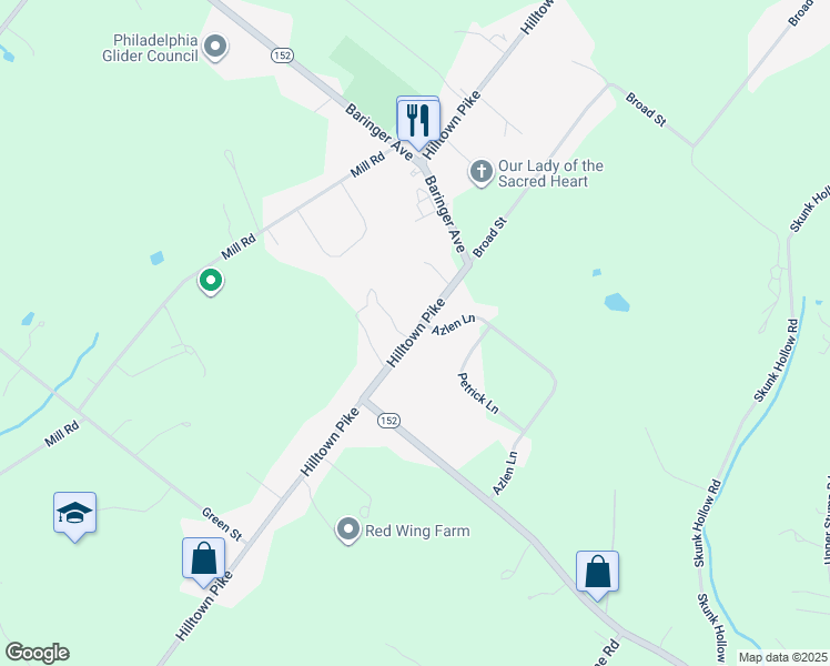 map of restaurants, bars, coffee shops, grocery stores, and more near 999 Azlen Lane in Chalfont