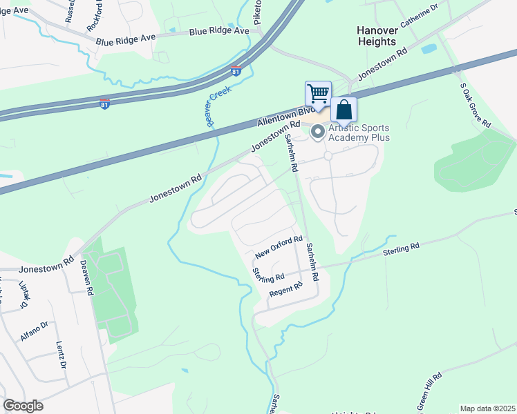 map of restaurants, bars, coffee shops, grocery stores, and more near 6928 Derrick Drive in Harrisburg