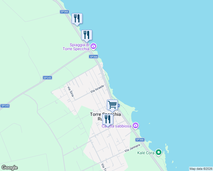 map of restaurants, bars, coffee shops, grocery stores, and more near 21 SP366 in Torre Specchia Ruggeri