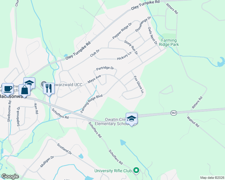 map of restaurants, bars, coffee shops, grocery stores, and more near 4822 Farming Ridge Boulevard in Reading