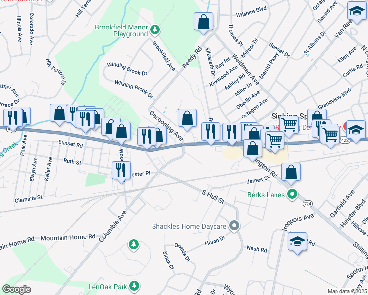 map of restaurants, bars, coffee shops, grocery stores, and more near 3910 Penn Avenue in Sinking Spring