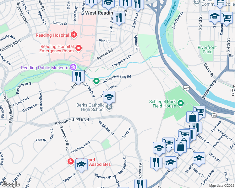 map of restaurants, bars, coffee shops, grocery stores, and more near 822 Summit Chase Drive in Reading