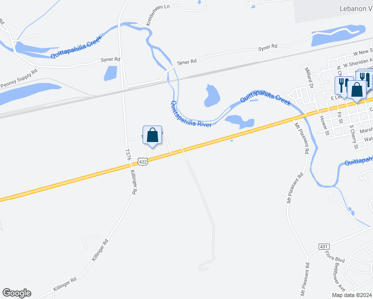 map of restaurants, bars, coffee shops, grocery stores, and more near 427 Benjamin Franklin Highway in Annville
