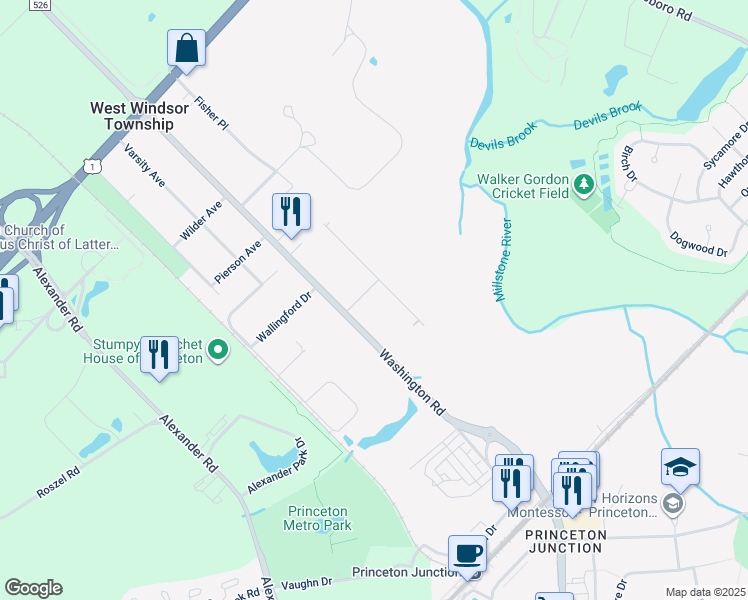 map of restaurants, bars, coffee shops, grocery stores, and more near 4 Manor Avenue in Princeton