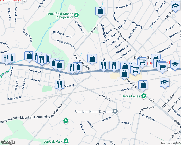map of restaurants, bars, coffee shops, grocery stores, and more near 3910 Penn Avenue in Sinking Spring