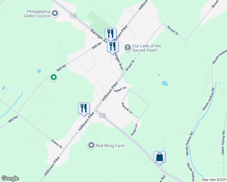 map of restaurants, bars, coffee shops, grocery stores, and more near 999 Azlen Lane in Chalfont