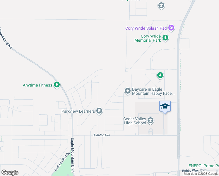 map of restaurants, bars, coffee shops, grocery stores, and more near Pony Express Parkway in Eagle Mountain