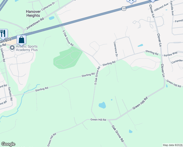 map of restaurants, bars, coffee shops, grocery stores, and more near 236 South Oak Grove Road in Harrisburg