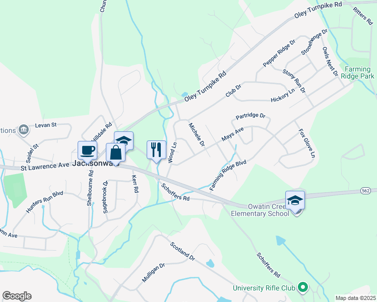map of restaurants, bars, coffee shops, grocery stores, and more near 103 Center Lane in Reading