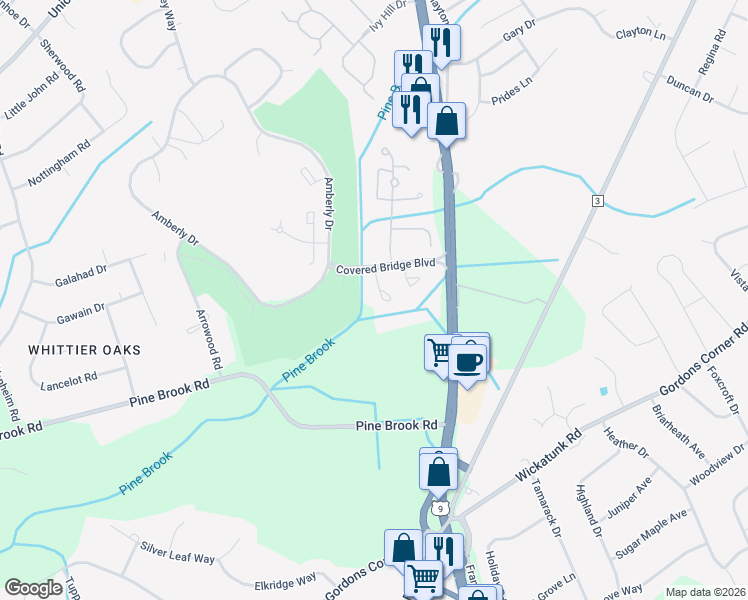 map of restaurants, bars, coffee shops, grocery stores, and more near 202 Covered Bridge Boulevard in Manalapan Township