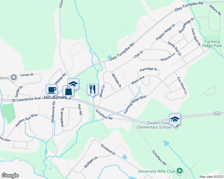 map of restaurants, bars, coffee shops, grocery stores, and more near 103 Center Lane in Reading